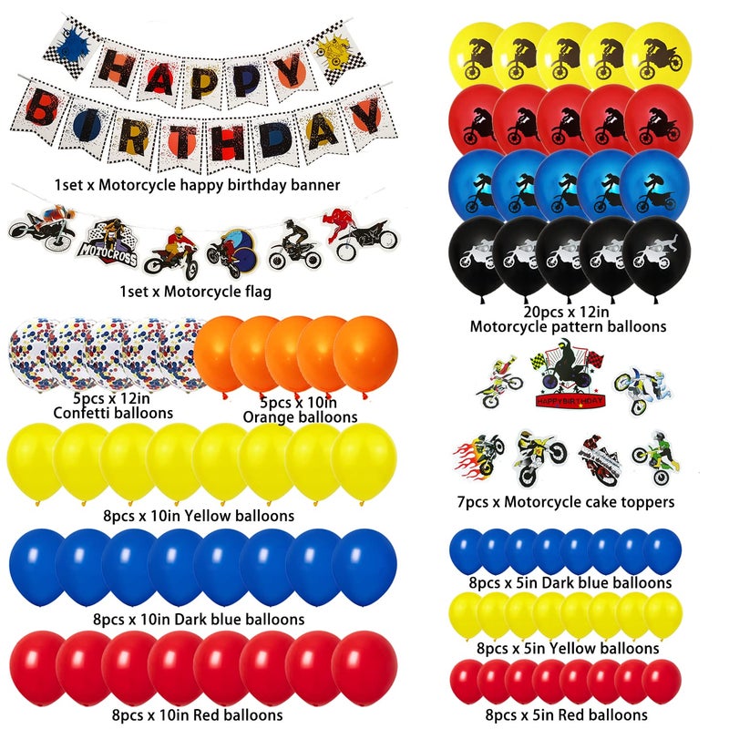 Finypa 87Pcs Motocross Birthday Party Supplies Dirt Bike Decorations Banner Cupcake Toppers Latex Balloons Set for Dirt Bike Extreme Sports Racing Party Boy Birthday Favor for Kids Teens Fans of Motocross - Image 2
